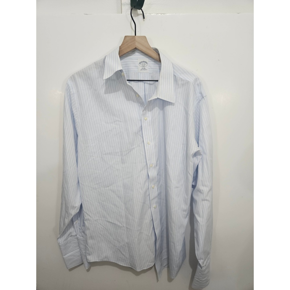 Brooks Brothers 346 Men's 17 36 Slim Fit Blue Stripe Non Iron Cotton Dress Shirt